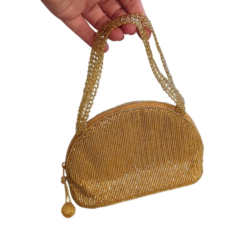 La Regale Gold Beaded Evening Bag Small